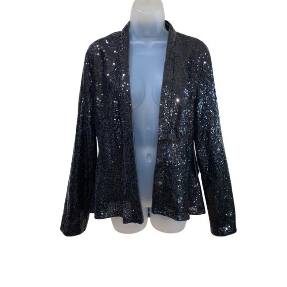 NWT Bagatelle Collection Black Sequin Open Front Blazer Jacket Lined Size M - Picture 7 of 9